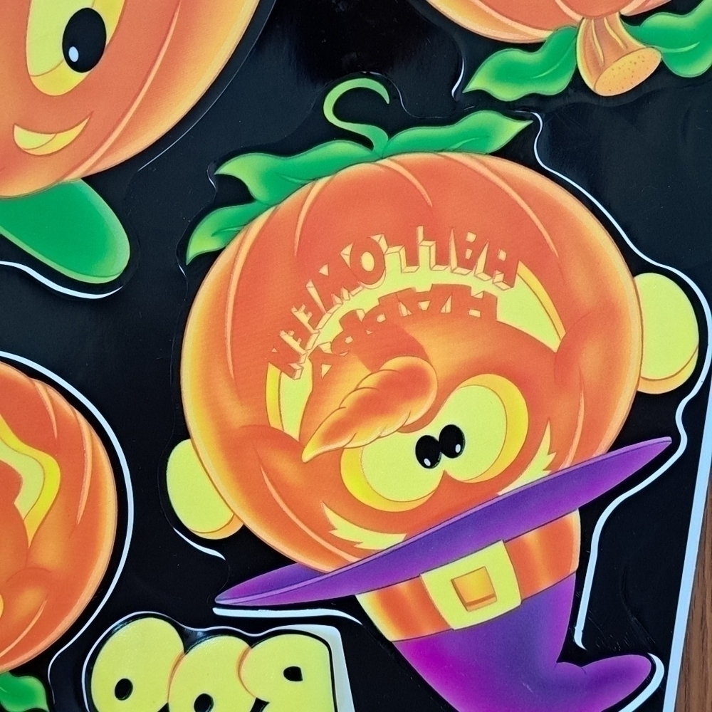 Vintage Halloween Window Clings Lot of 4 Sheets Witch Ghost Skeleton Pumpkin - Picture 10 of 16